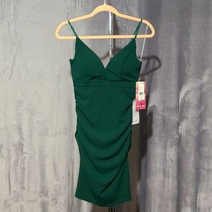 EMERALD SUNDAE Womens Emerald Deep V-back Spaghetti Strap Short Dress Juniors S